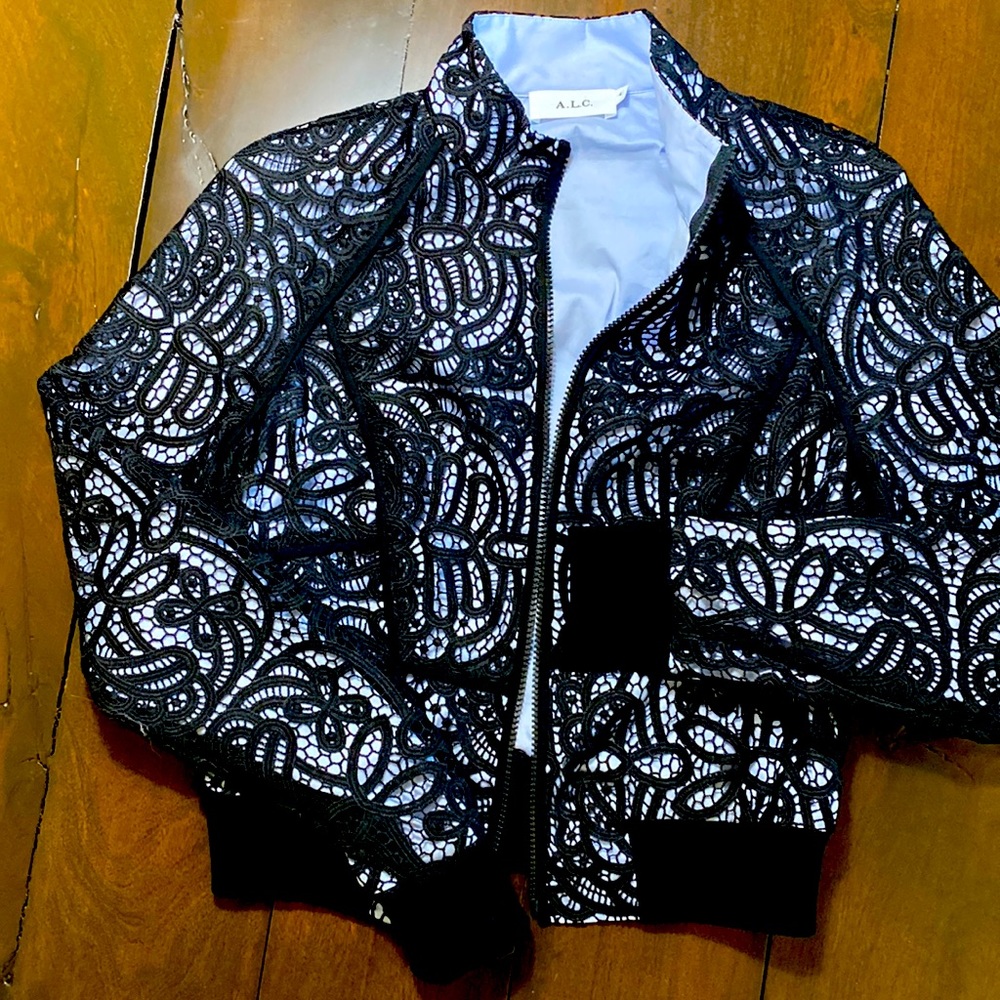 Intermix A.L.C. Jacket.  Black and light blue.  Size 4.  Gently used.  No flaws.